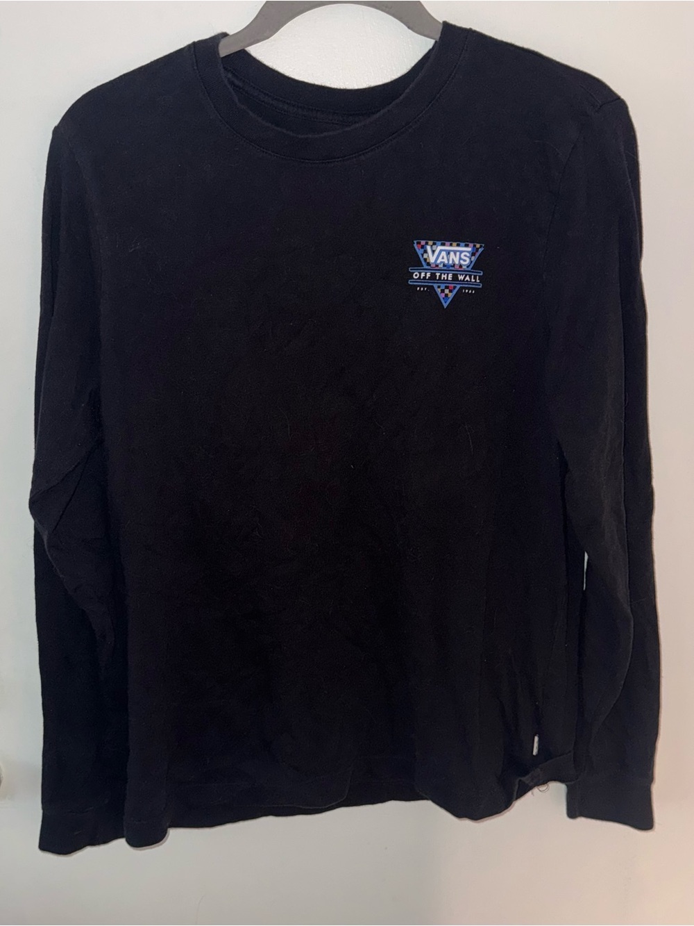 Vans Black Long Sleeve Shirt with Small Blue & White Chest Logo